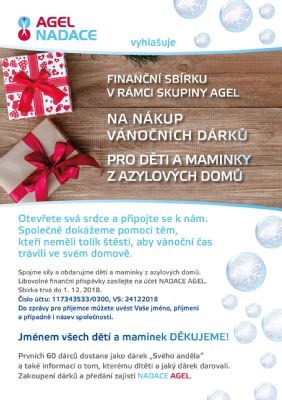 NADACE AGEL vyhlašuje finanční sbírku v rámci skupiny AGEL na nákup vánočních dárků pro děti a maminky z azylových domů